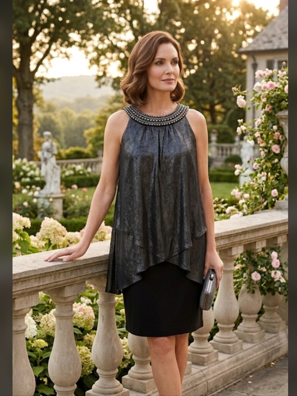 MELROSE Black Beaded Blousy Midi Dress